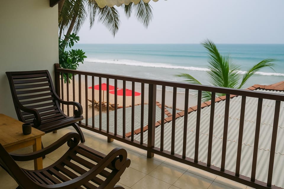 View (from property/room), Balcony/Terrace, Beach, Sea view, sunbed