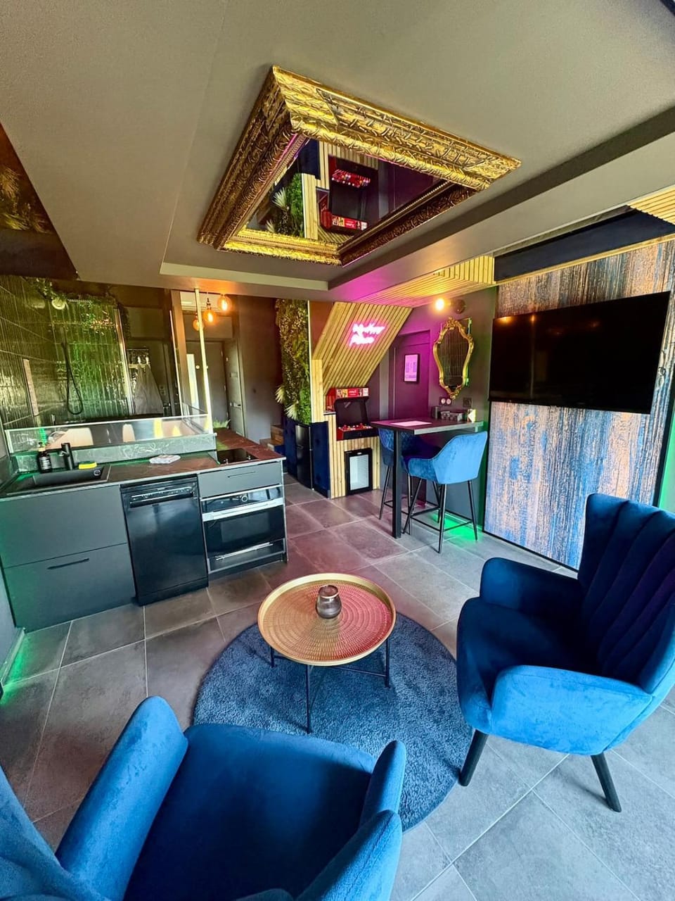 TV and multimedia, Kitchen or kitchenette, Living room, Seating area, oven