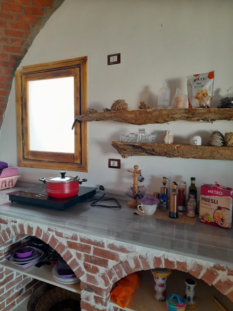 Kitchen or kitchenette, stove