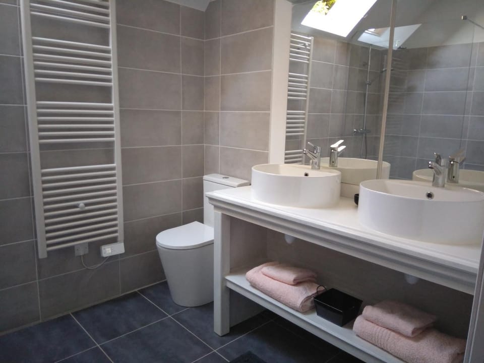 Shower, Toilet, Bathroom, hair dryier, towels