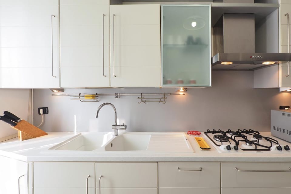 Kitchen or kitchenette, stove