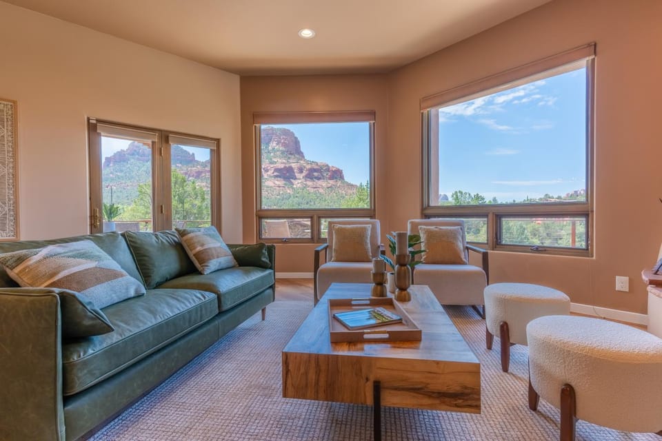 Living room, Seating area, Mountain view