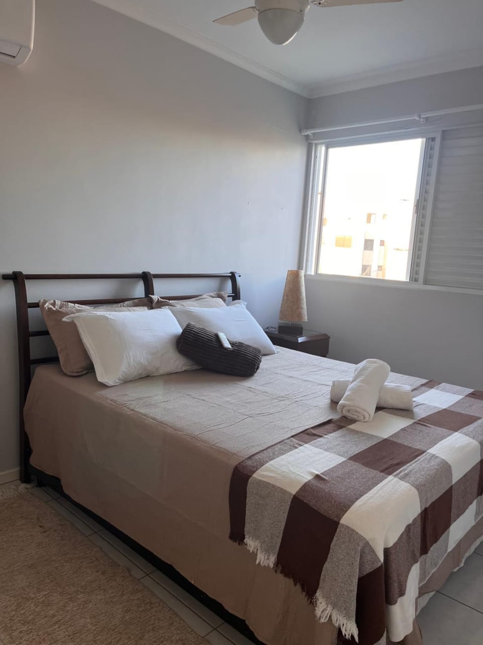 Bed, Photo of the whole room, Bedroom, towels, air conditioner