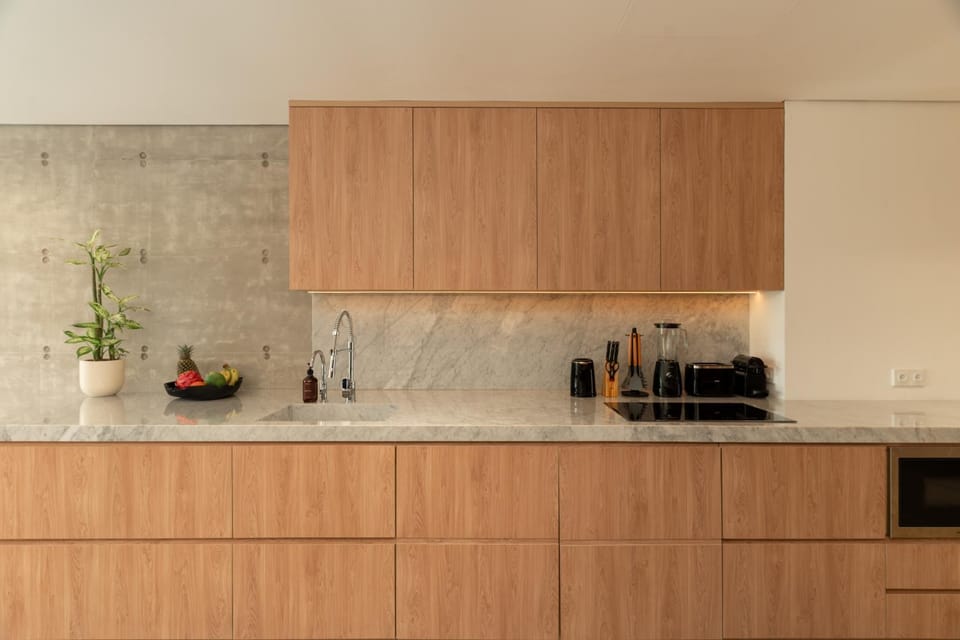 Kitchen or kitchenette, stove