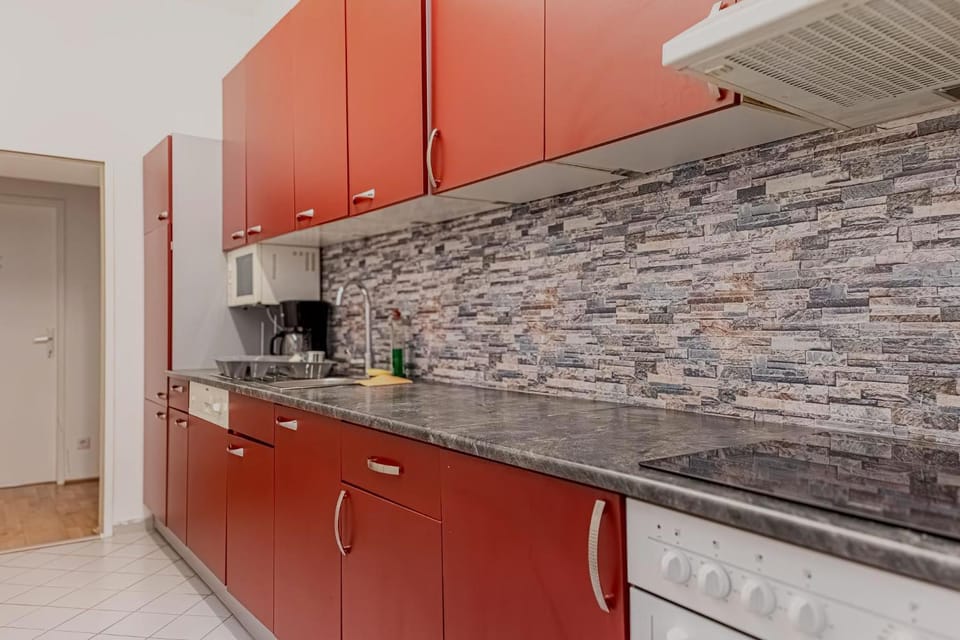 Kitchen or kitchenette, stove
