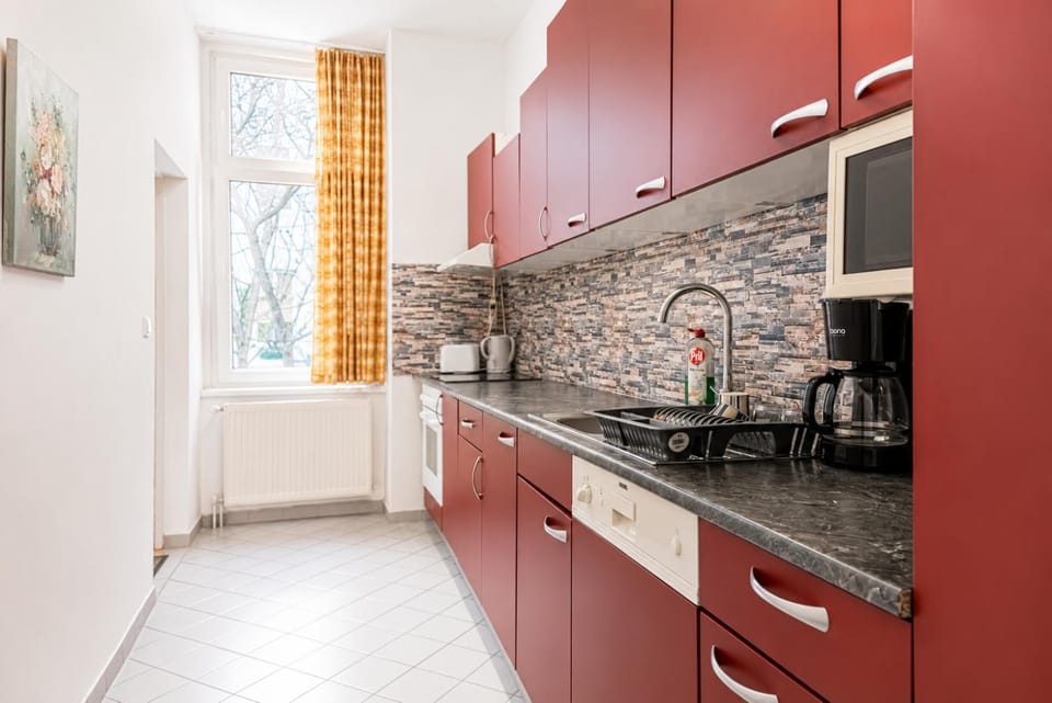 Kitchen or kitchenette, stove