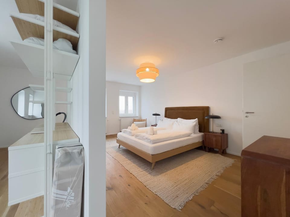 Bed, Photo of the whole room, Bedroom, towels, wardrobe