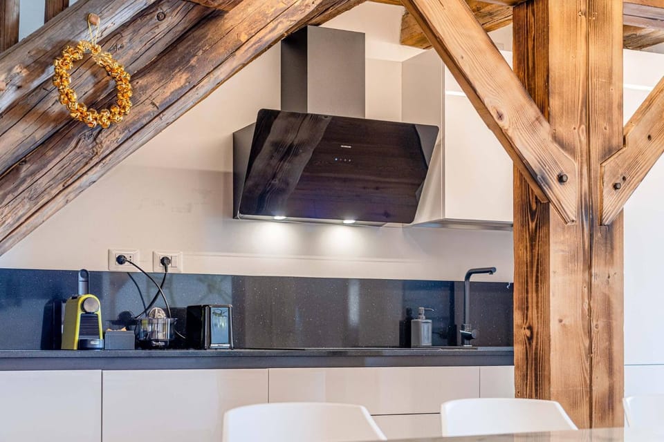 Kitchen or kitchenette, stove