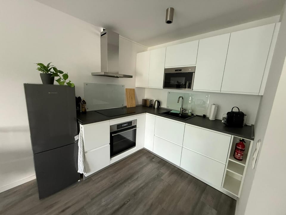 Kitchen or kitchenette, dishwasher, oven, stove