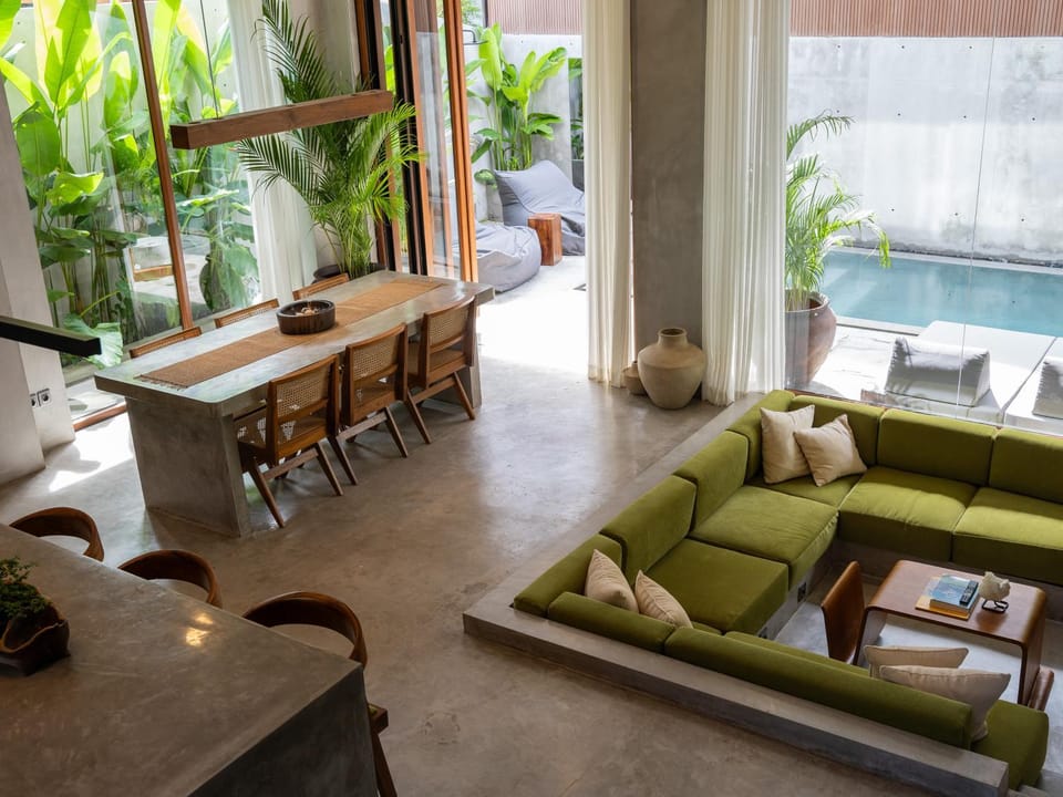 Living room, Seating area, Dining area, Pool view, Swimming pool, sunbed