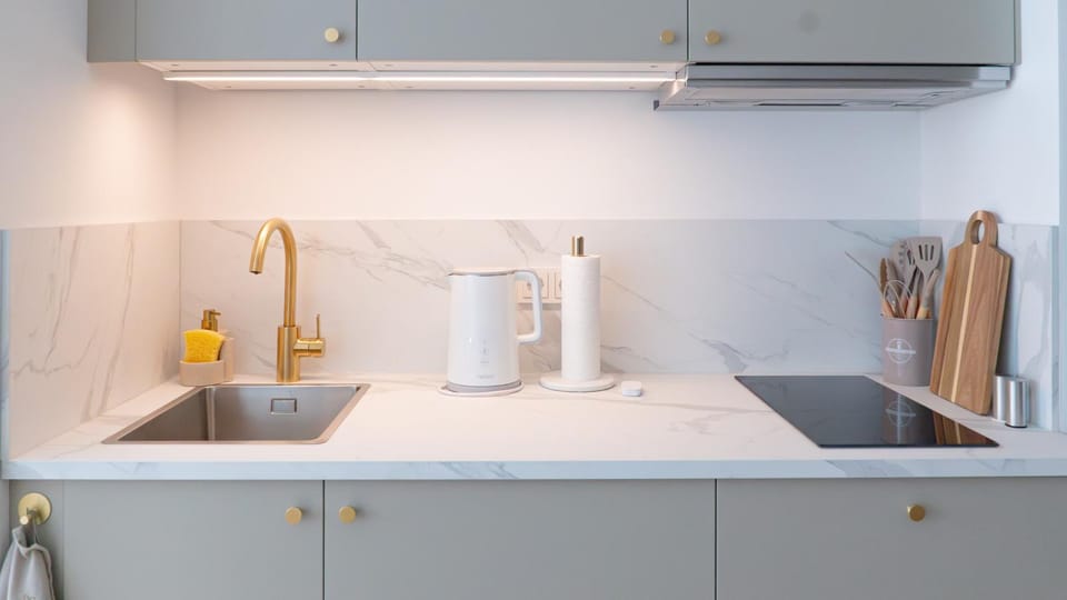 Kitchen or kitchenette, stove