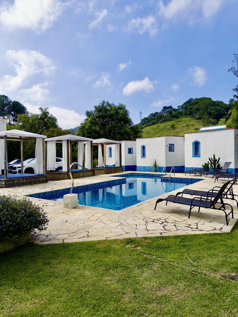 Day, Natural landscape, Garden, Garden view, Pool view, Swimming pool, sunbed