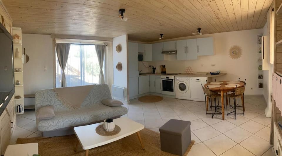 Kitchen or kitchenette, Living room, Seating area, Dining area, dishwasher, oven, stove, washing machine