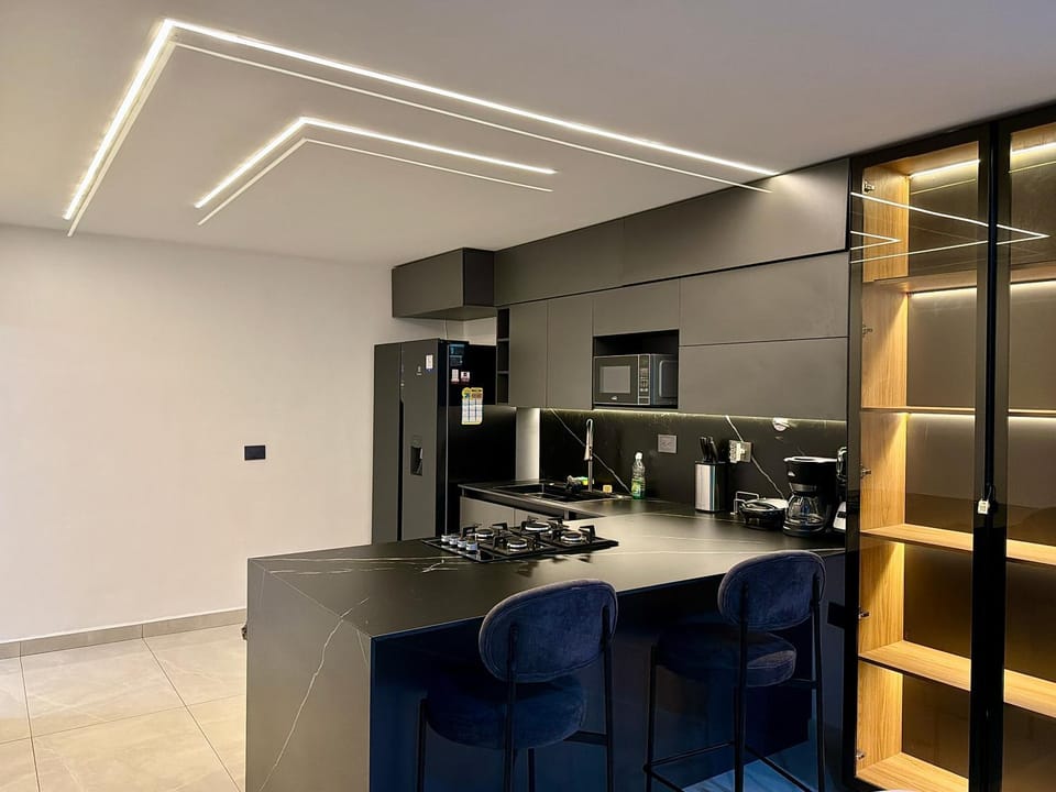 Kitchen or kitchenette, stove