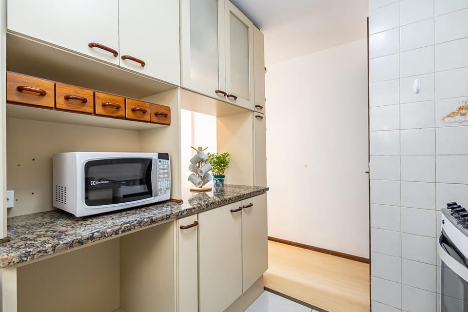 Kitchen or kitchenette, microwave