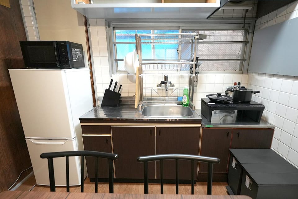 Kitchen or kitchenette, stove