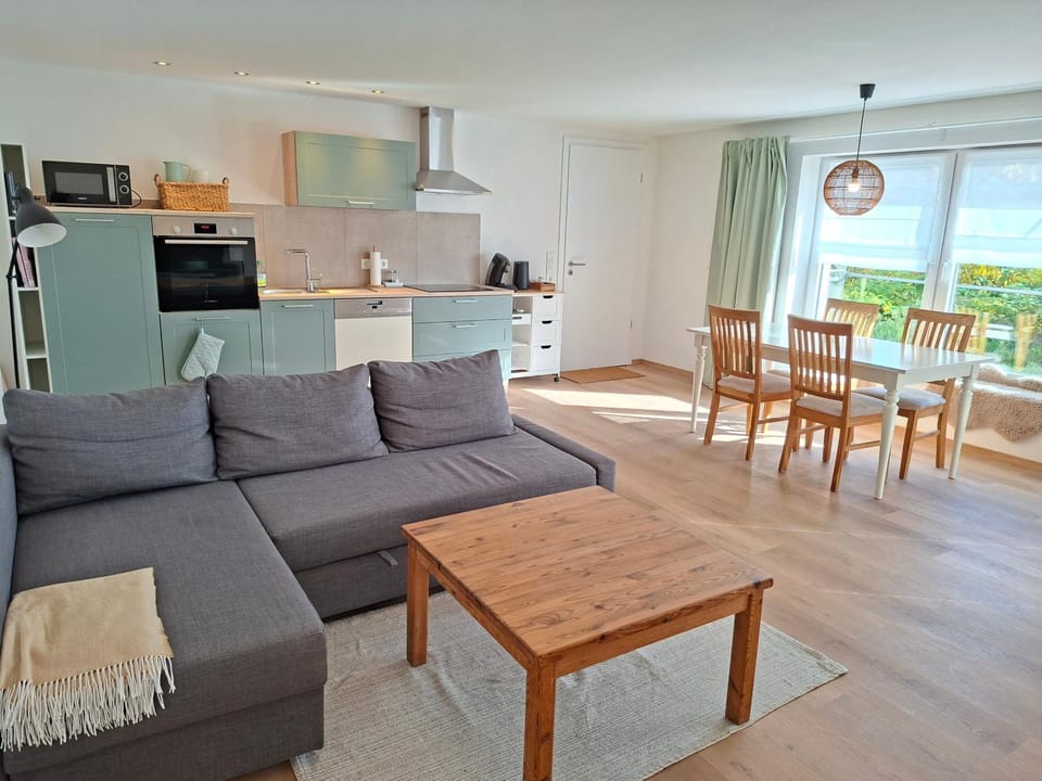 Kitchen or kitchenette, Living room, Seating area, Dining area