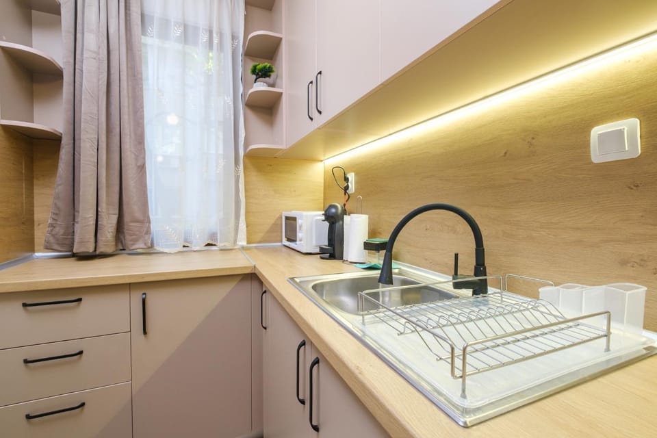 Kitchen or kitchenette, stove