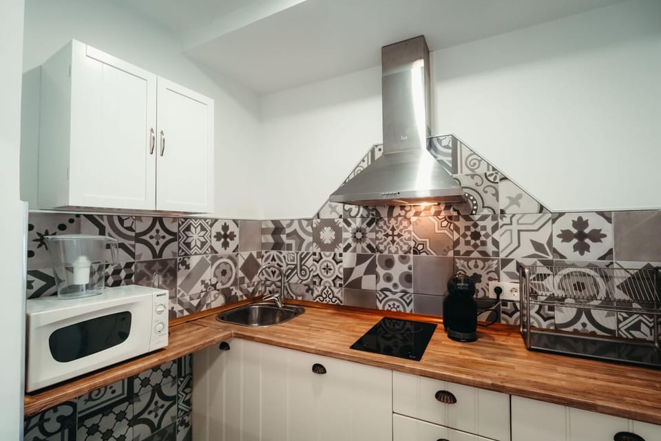 Kitchen or kitchenette, stove