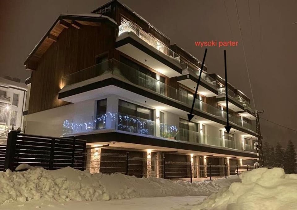 Property building, Night, Winter