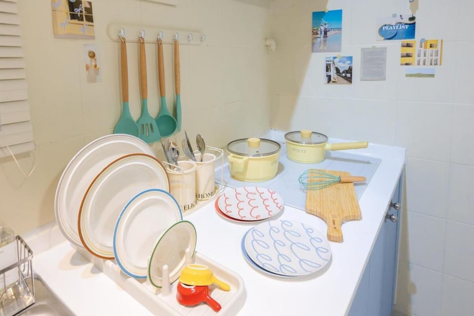 Kitchen or kitchenette, stove