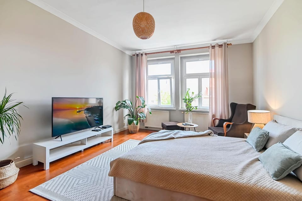 Bed, TV and multimedia, Living room, Photo of the whole room, Seating area, Bedroom