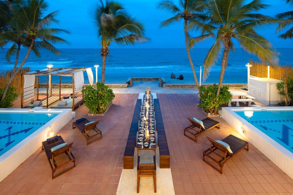 Patio, Night, Natural landscape, Beach, Pool view, Sea view, Swimming pool, sunbed