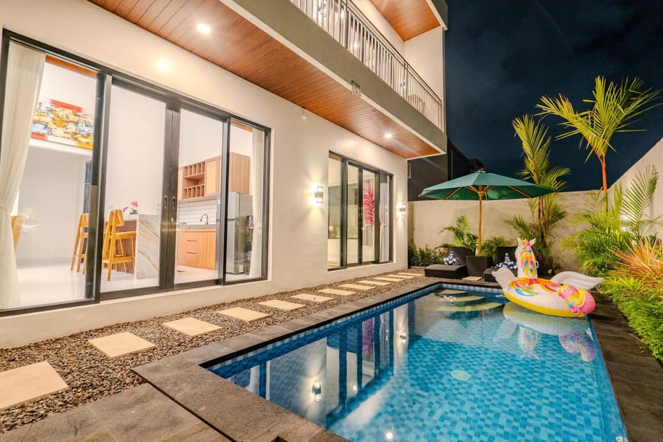 Property building, Night, Swimming pool