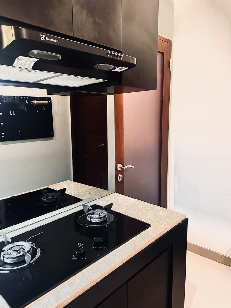 Kitchen or kitchenette, stove