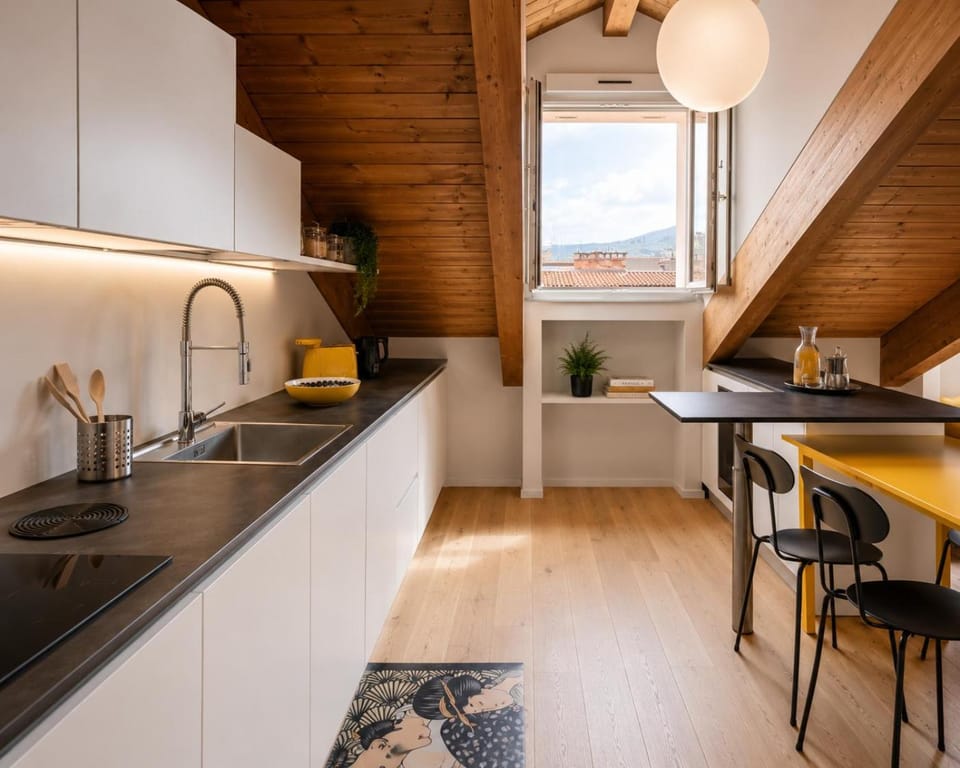 Kitchen or kitchenette, stove