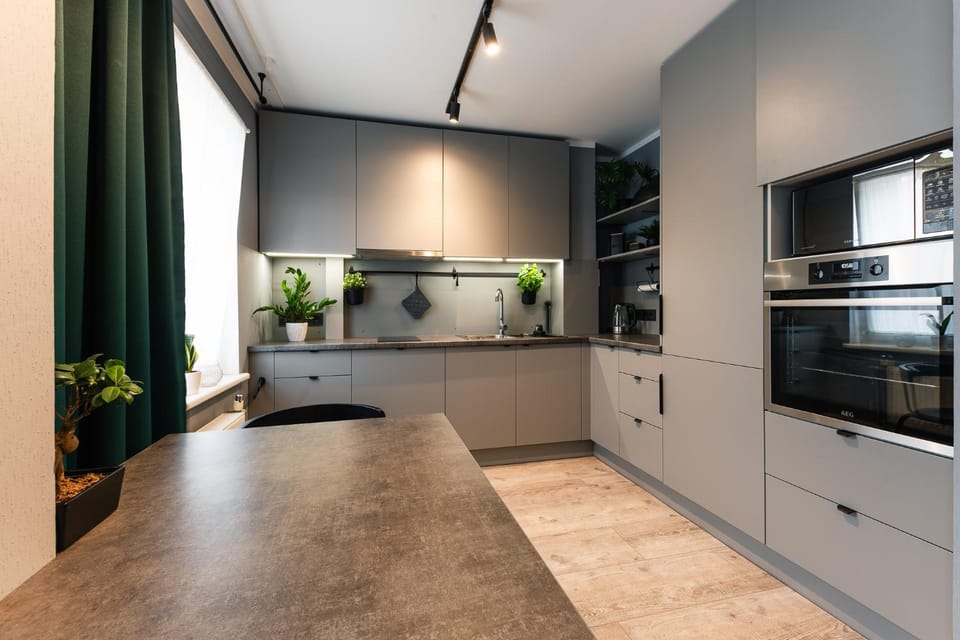 Kitchen or kitchenette, dishwasher, oven, stove
