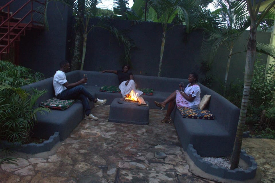 Garden view, fireplace