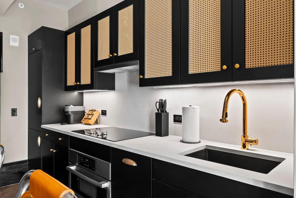 Kitchen or kitchenette, stove