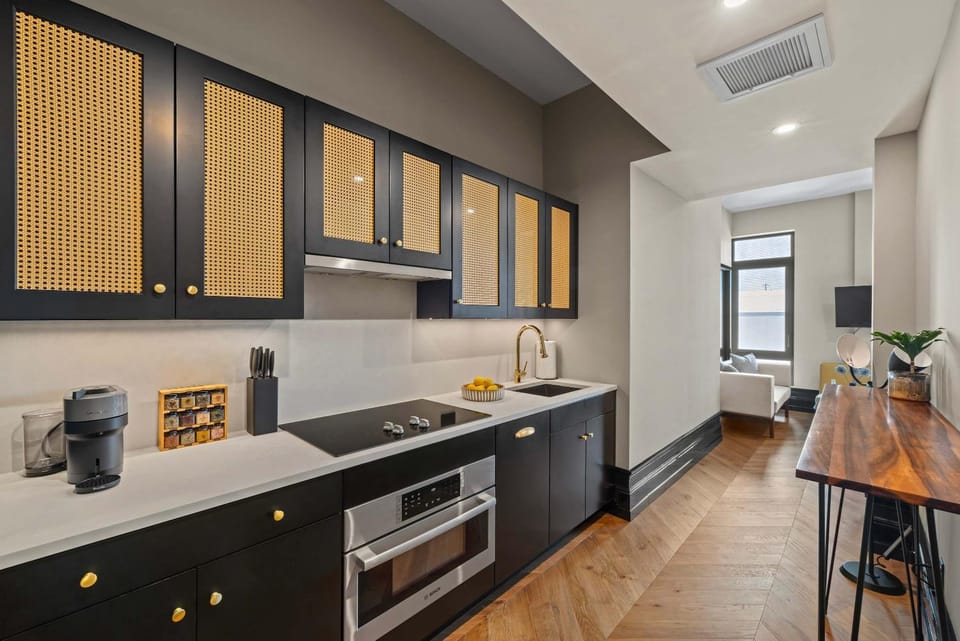 Kitchen or kitchenette, stove