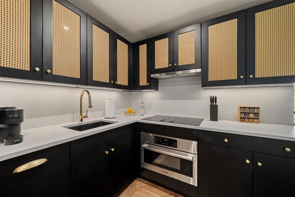 Kitchen or kitchenette, stove