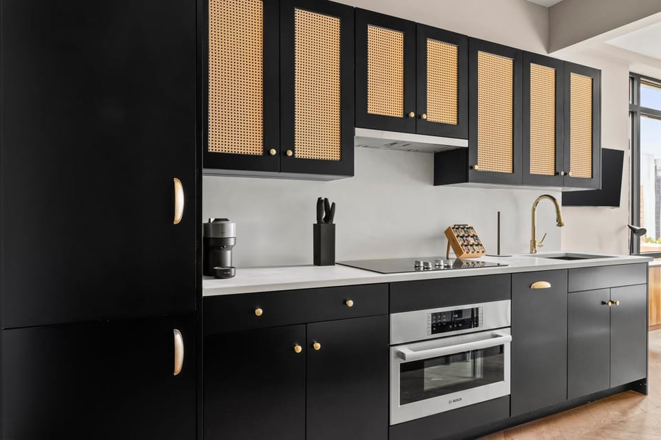 Kitchen or kitchenette, stove