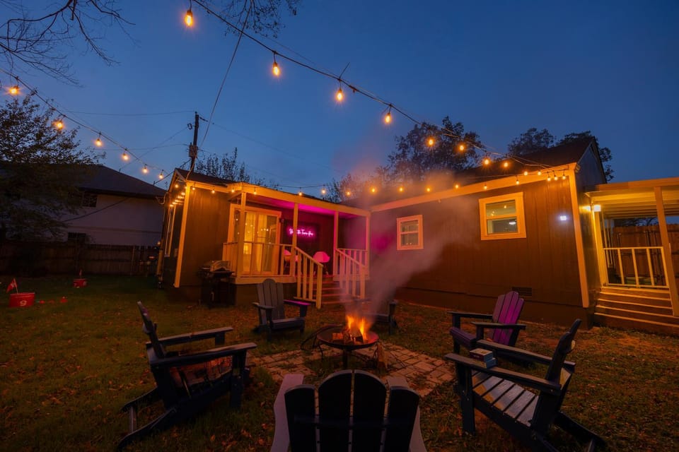 Property building, Patio, Night, Garden, Garden view