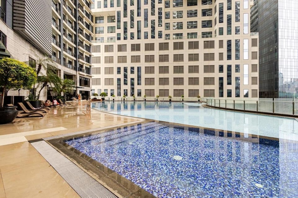 Property building, Pool view, Swimming pool, sunbed