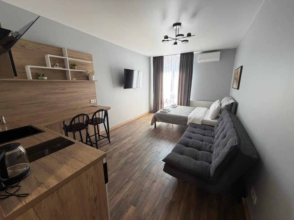 Bed, Living room, Dining area