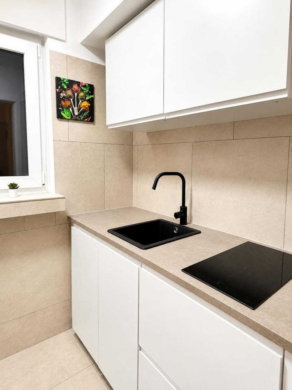 Kitchen or kitchenette, stove
