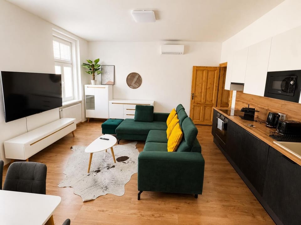 Communal lounge/ TV room, TV and multimedia, Kitchen or kitchenette, Living room, Photo of the whole room, Seating area, Evening entertainment, air conditioner