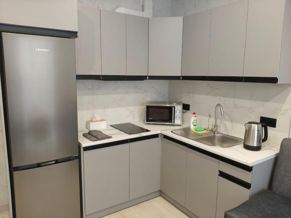 Kitchen or kitchenette, stove
