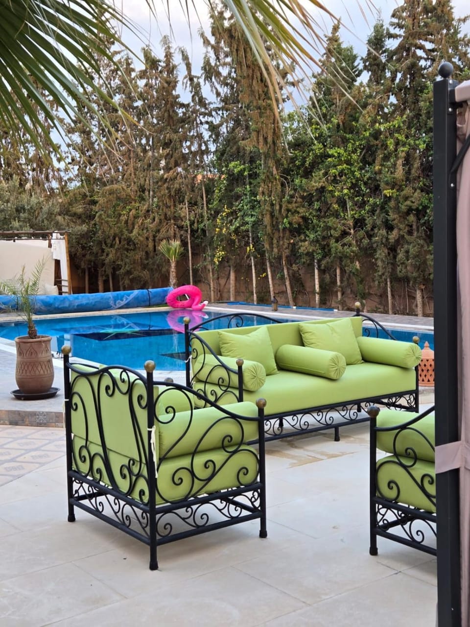 Patio, Seating area, Pool view, Swimming pool, sunbed