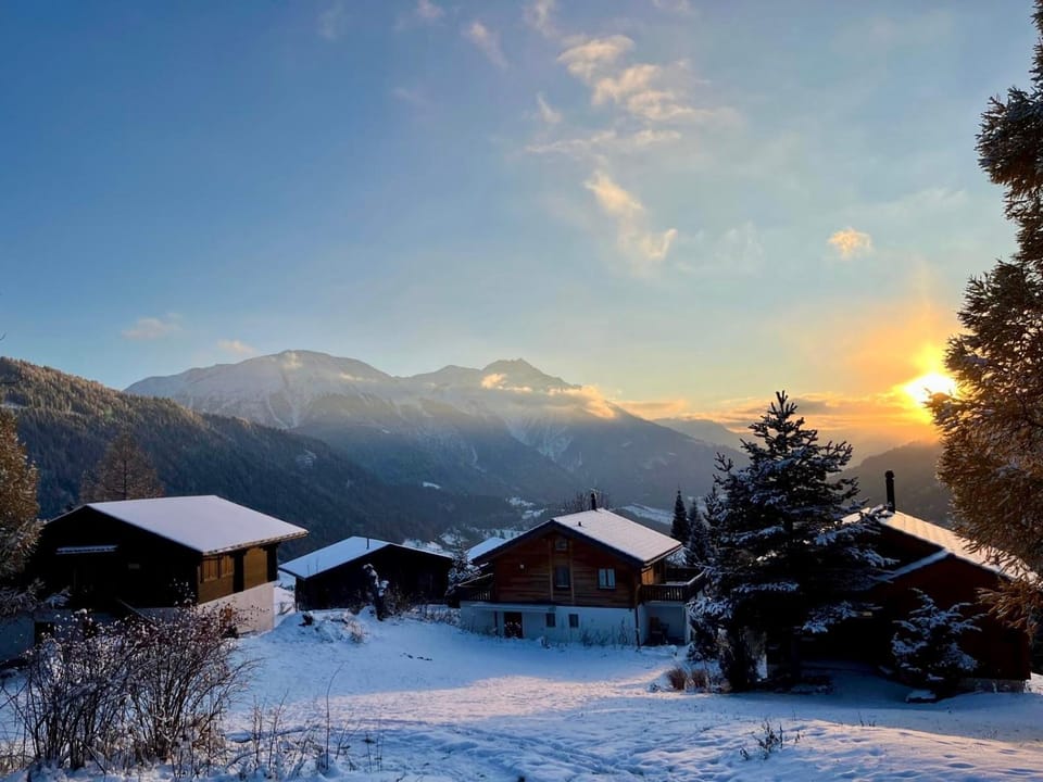 Winter, Mountain view, Sunset