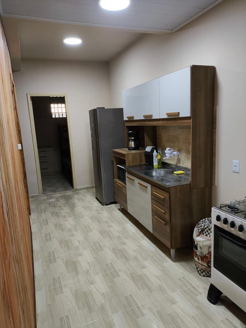 Kitchen or kitchenette, stove