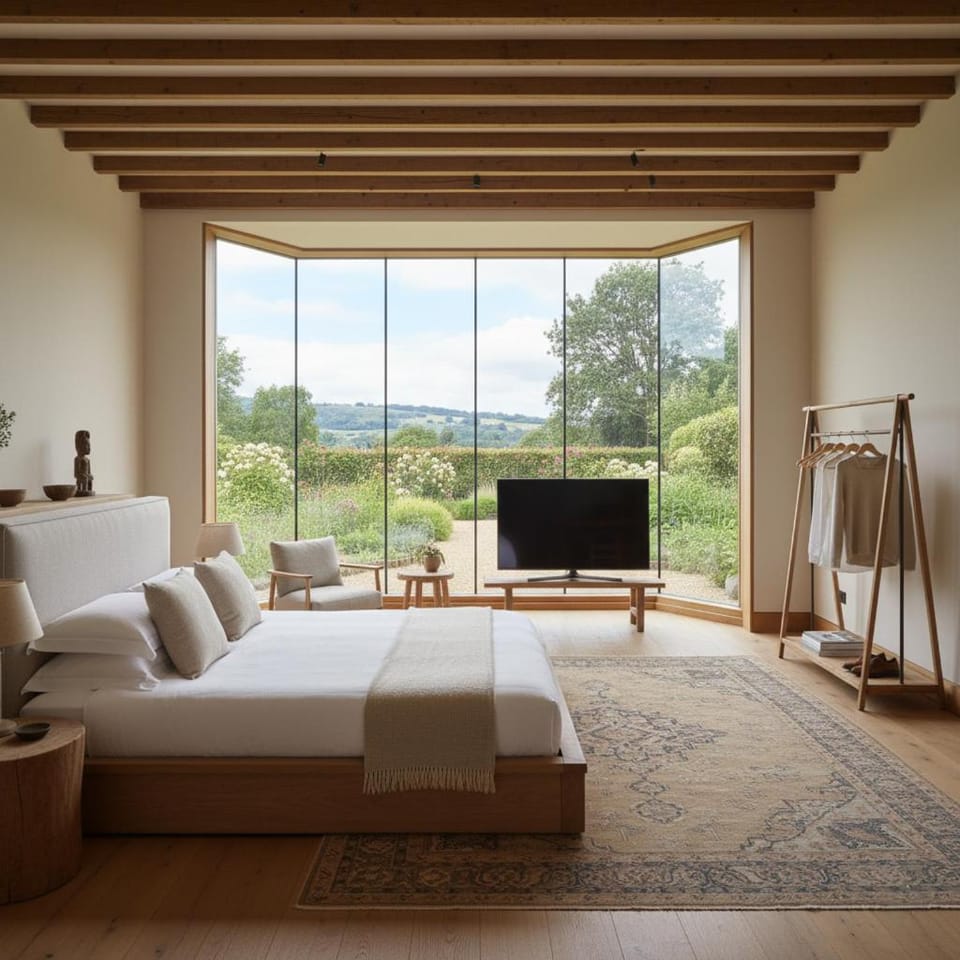 Bed, Natural landscape, Living room, Photo of the whole room, Bedroom