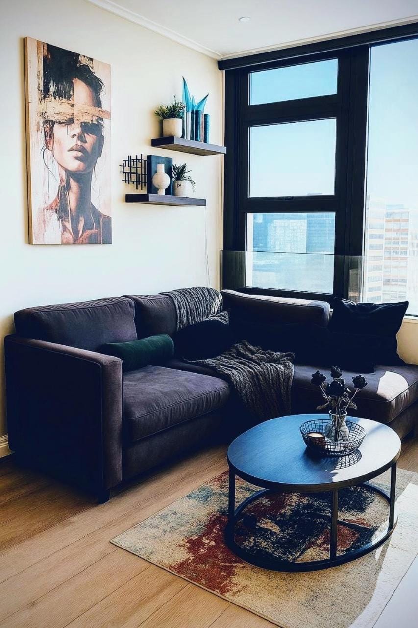 View (from property/room), Living room, Seating area, City view