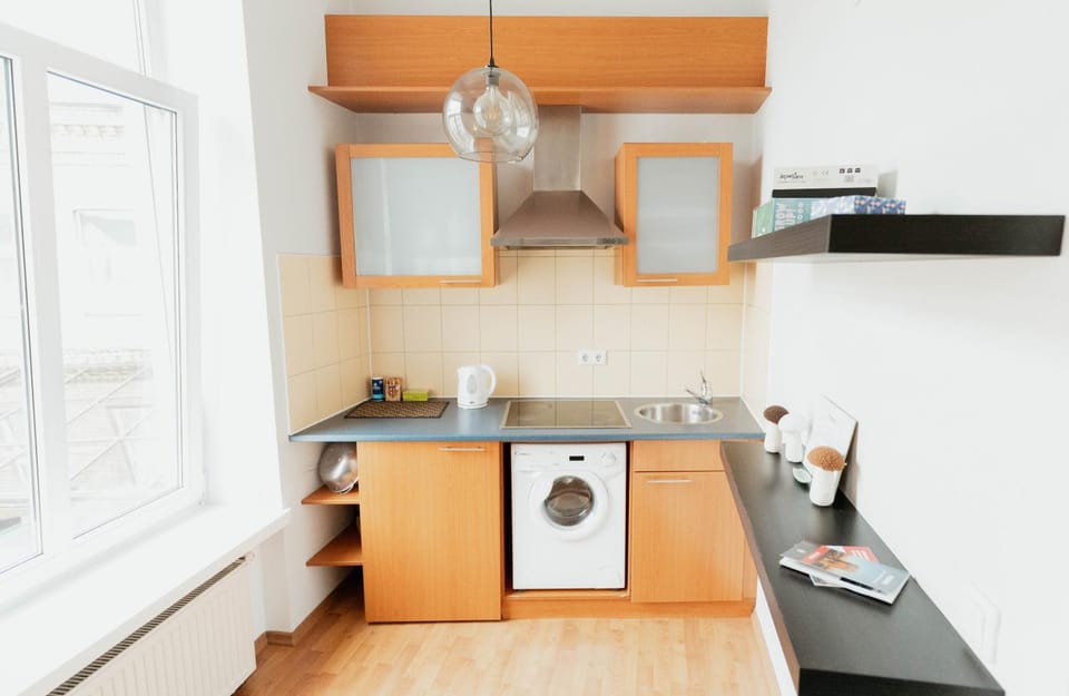 Kitchen or kitchenette, stove