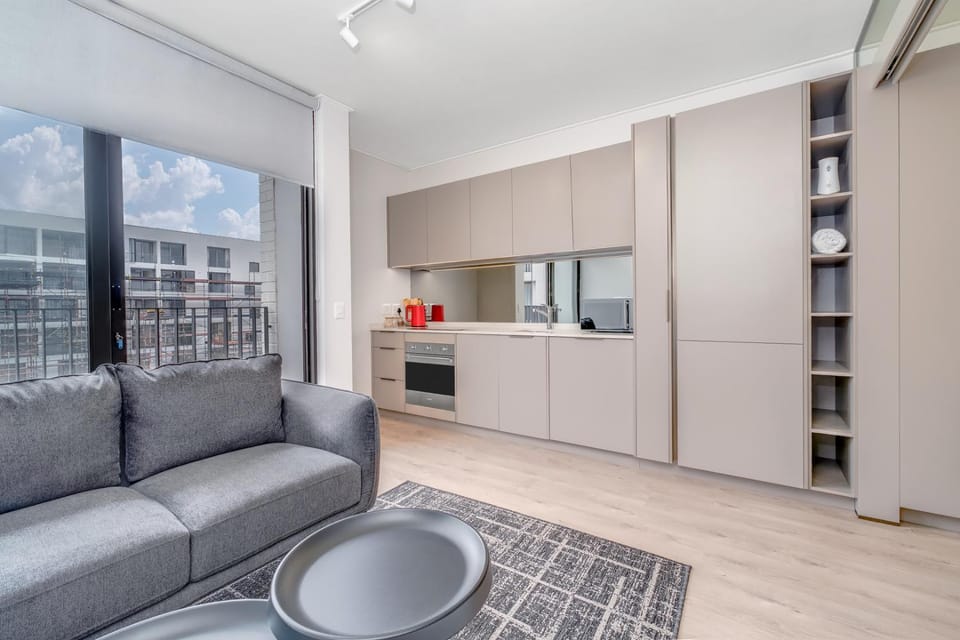 Kitchen or kitchenette, Living room, oven, stove