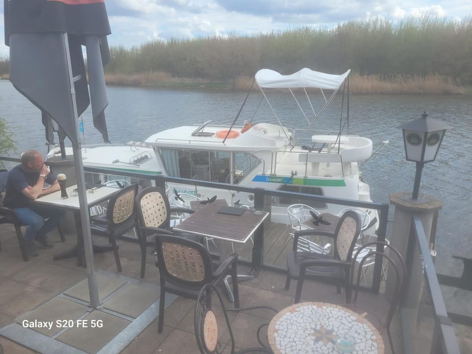 Silvanos biergarten Docked boat in Thuringia, Germany
